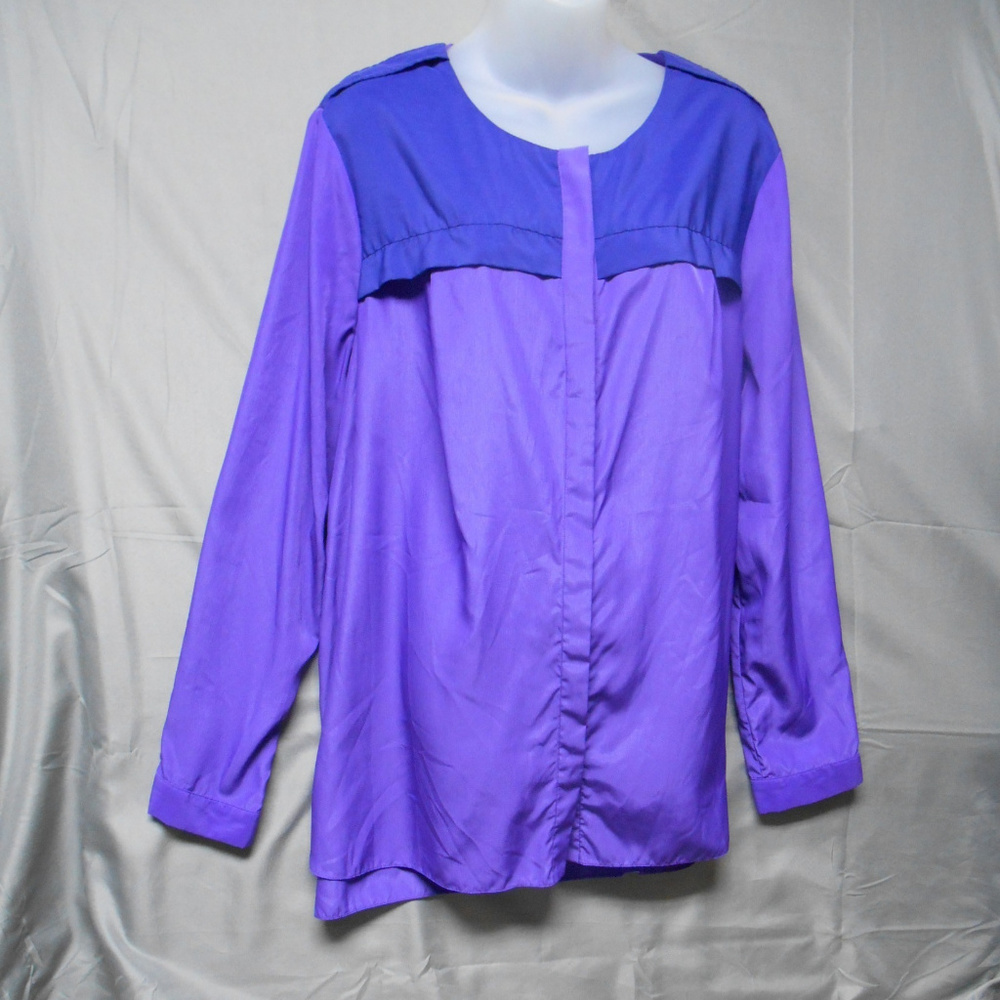 NWOT MBN button purple blue long sleeve top 2X